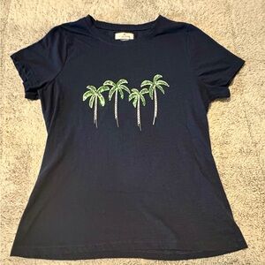 Navy Tee with Sequin Palm Trees